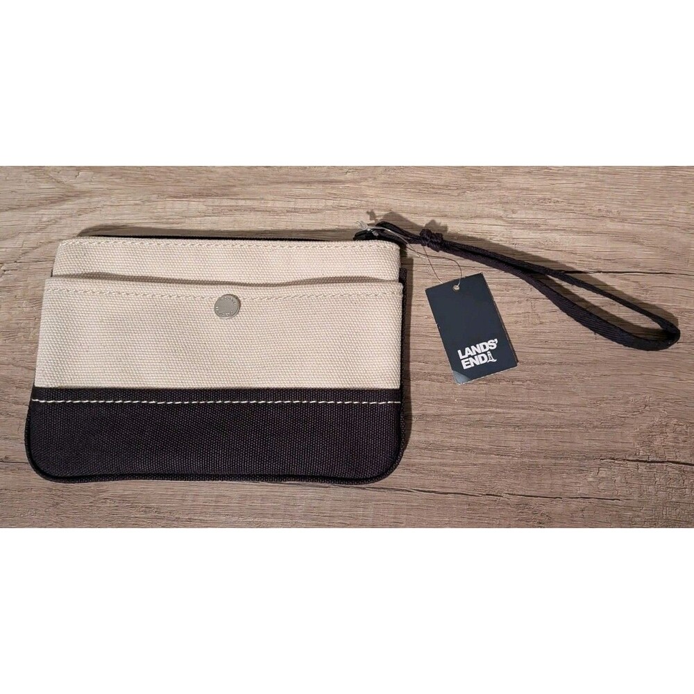 LANDS’ END Solid Canvas Zipper Pouch Wristlet NWT New
